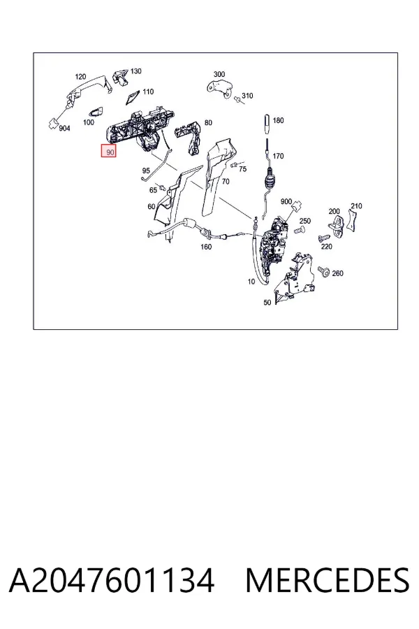 Pałąk zewnętrznej klamki drzwi tylnych lewych A2047601134 Mercedes