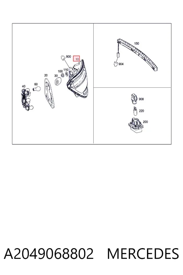 Lampa zespolona tylna prawa A2049068802 Mercedes
