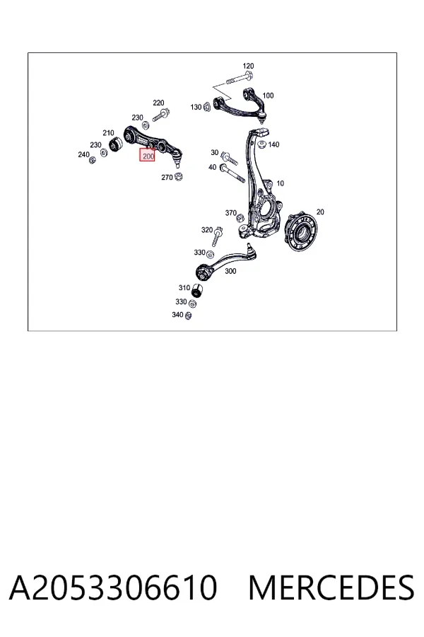 Wahacz zawieszenia przedniego dolny prawy A2053306610 Mercedes