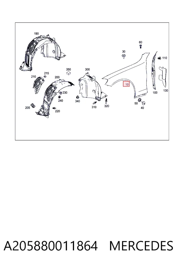 Błotnik przedni lewy A205880011864 Mercedes