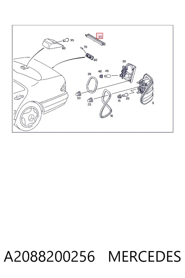 Lampa stop tylna dodatkowa A2088200256 Mercedes