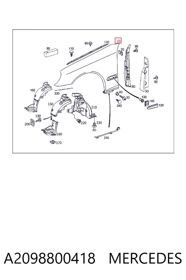 Błotnik przedni prawy A2098800418 Mercedes