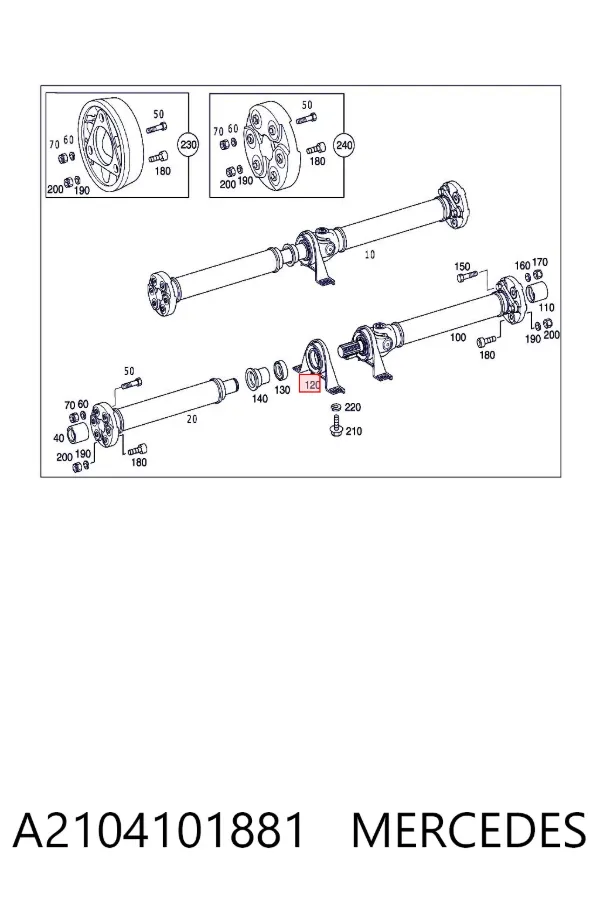 Łożysko podwieszane wału Cardana A2104101881 Mercedes