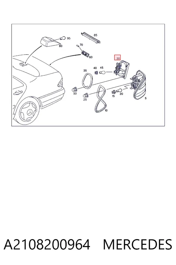 Lampa zespolona tylna lewa wewnętrzna A2108200964 Mercedes
