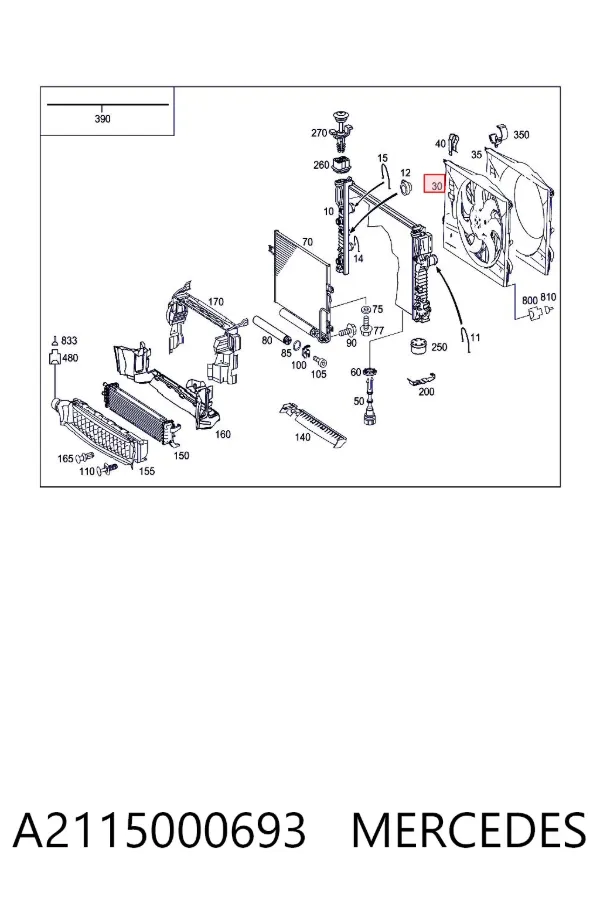 Wentylator elektryczny układu chłodzenia, kompletny (silnik+wirnik) prawy A2115000693 Mercedes