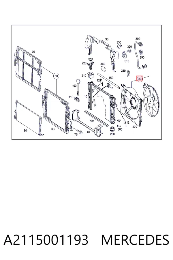 Dyfuzor chłodnicy, w komplecie z silnikiem i wirnikiem A2115001193 Mercedes