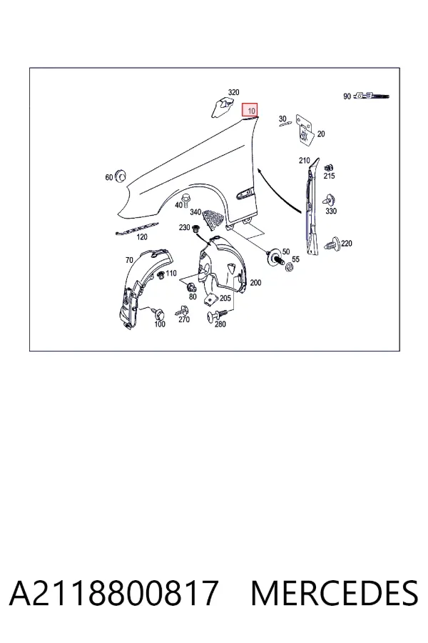 Błotnik przedni prawy A2118800817 Mercedes