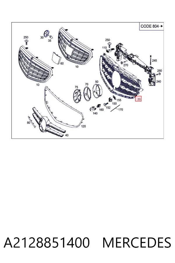 Atrapa chłodnicy A2128851400 Mercedes