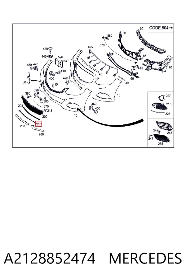 Listwa ochronna zderzaka przedniego środkowa A2128852474 Mercedes