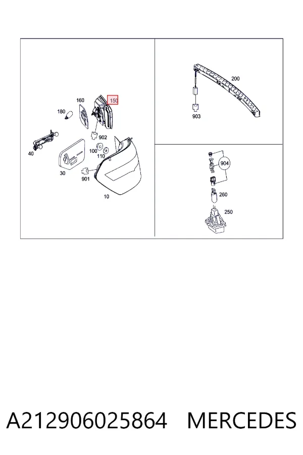 Lampa zespolona tylna prawa wewnętrzna A212906025864 Mercedes