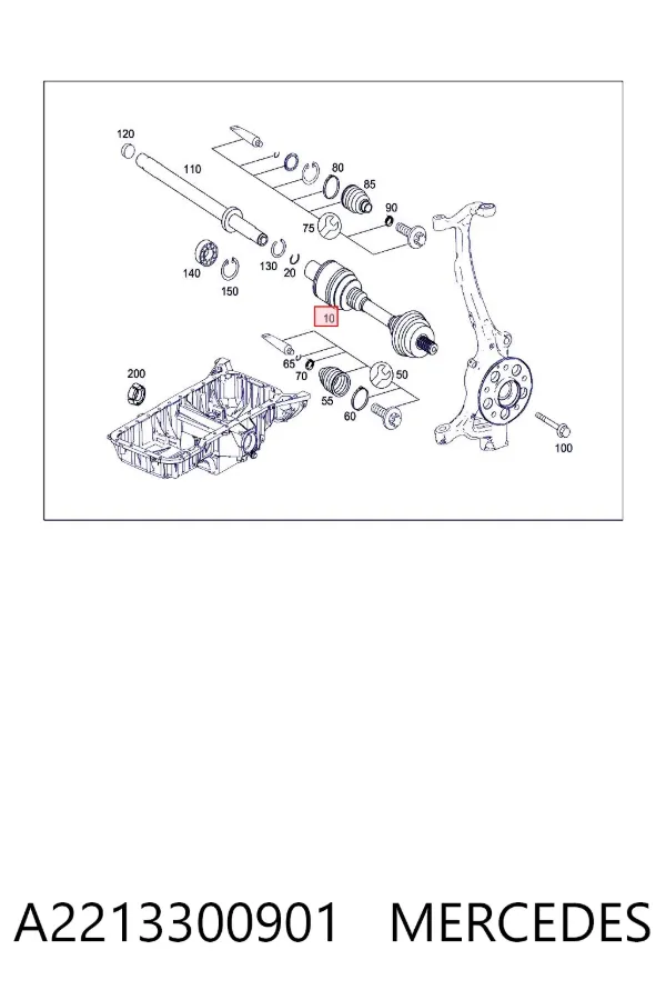 Półoś napędowa przednia prawa A2213300901 Mercedes