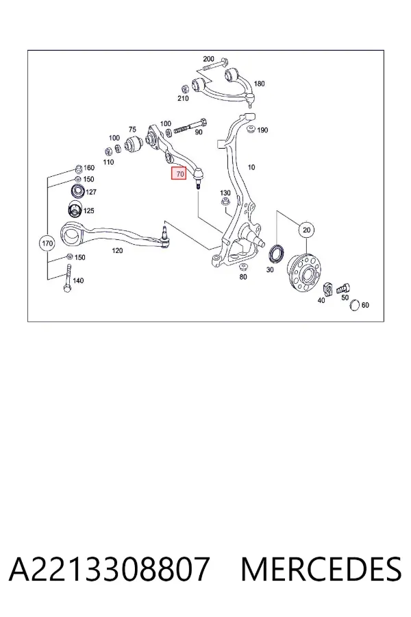 Wahacz zawieszenia przedniego dolny prawy A2213308807 Mercedes