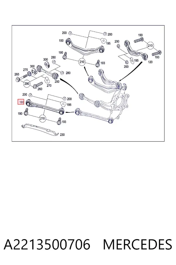 Wahacz (drążek) zawieszenia tylnego podłużny dolny lewy A2213500706 Mercedes