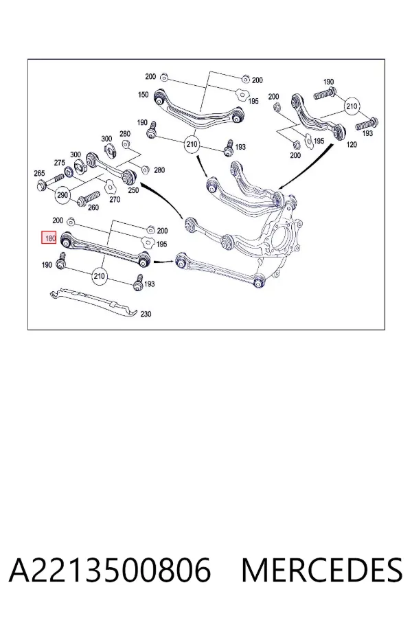 Wahacz (drążek) zawieszenia tylnego podłużny dolny prawy A2213500806 Mercedes