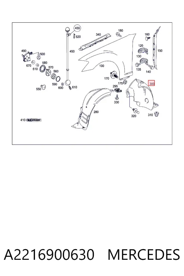 Nadkole błotnika przedniego prawe tylne A2216900630 Mercedes