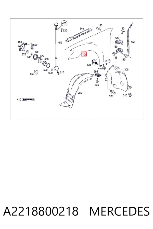 Błotnik przedni prawy A2218800218 Mercedes