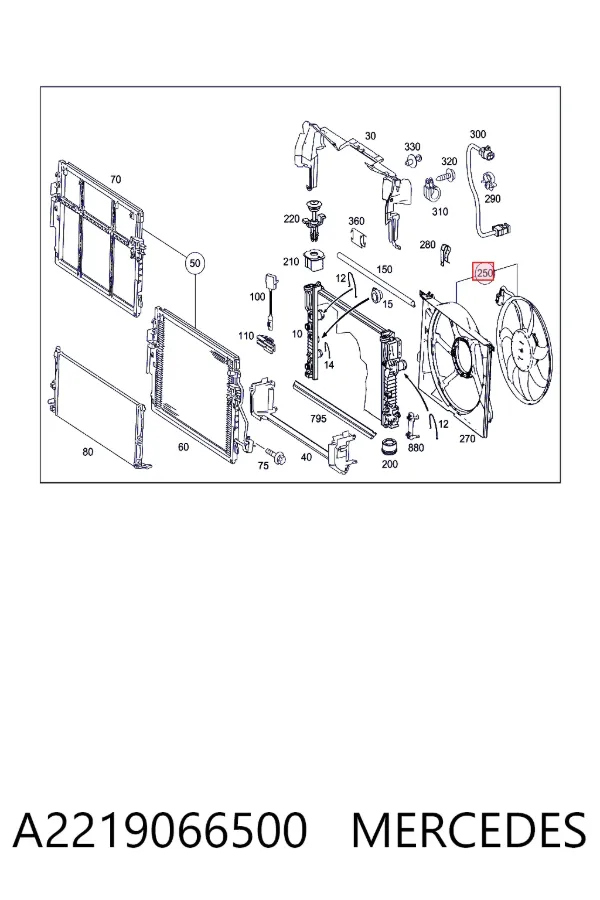 Dyfuzor chłodnicy, w komplecie z silnikiem i wirnikiem A2219066500 Mercedes