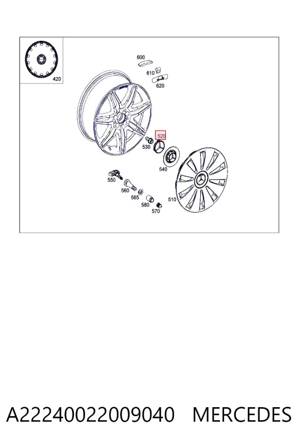Kołpak do obręczy koła A22240022009040 Mercedes