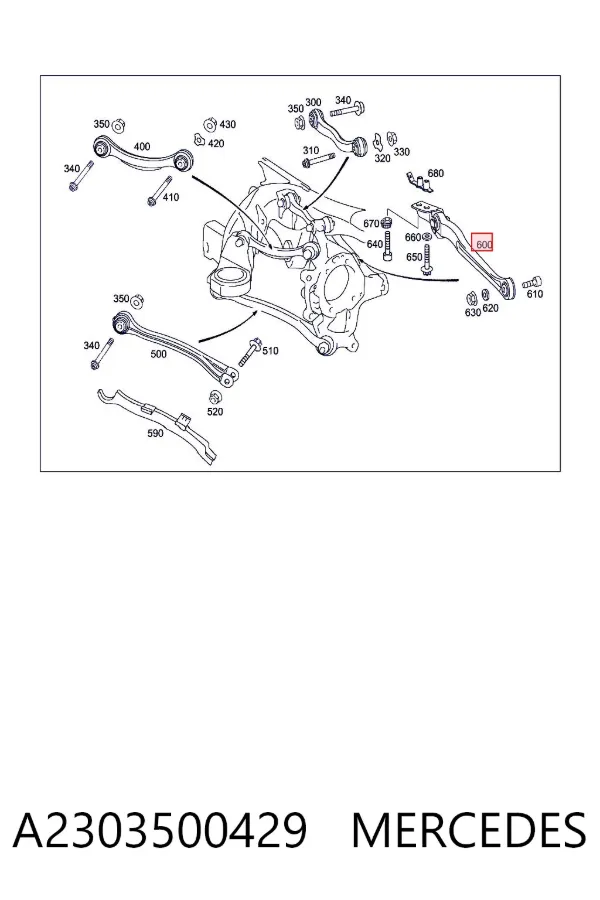 Wahacz zawieszenia tylnego dolny prawy A2303500429 Mercedes
