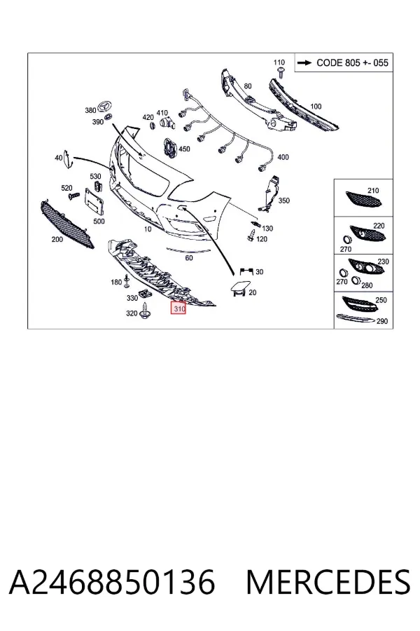 Osłona zderzaka przedniego A2468850136 Mercedes