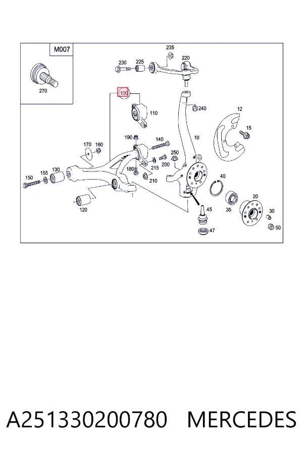 Wahacz zawieszenia przedniego dolny prawy A251330200780 Mercedes