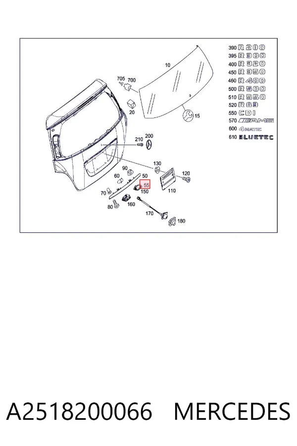 Lampa oświetlenia tylnej tablicy rejestracyjnej A2518200066 Mercedes