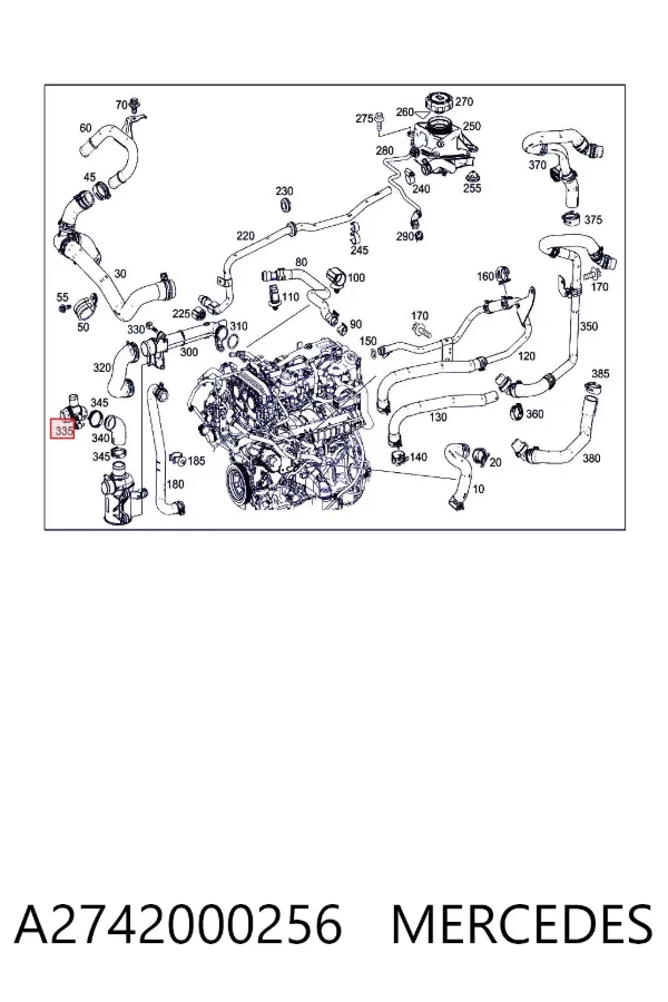 Kołnierz układu chłodzenia (trójnik) A2742000256 Mercedes