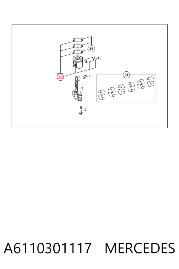 Tłok, komplet do jednego cylindru, STD A6110301117 Mercedes