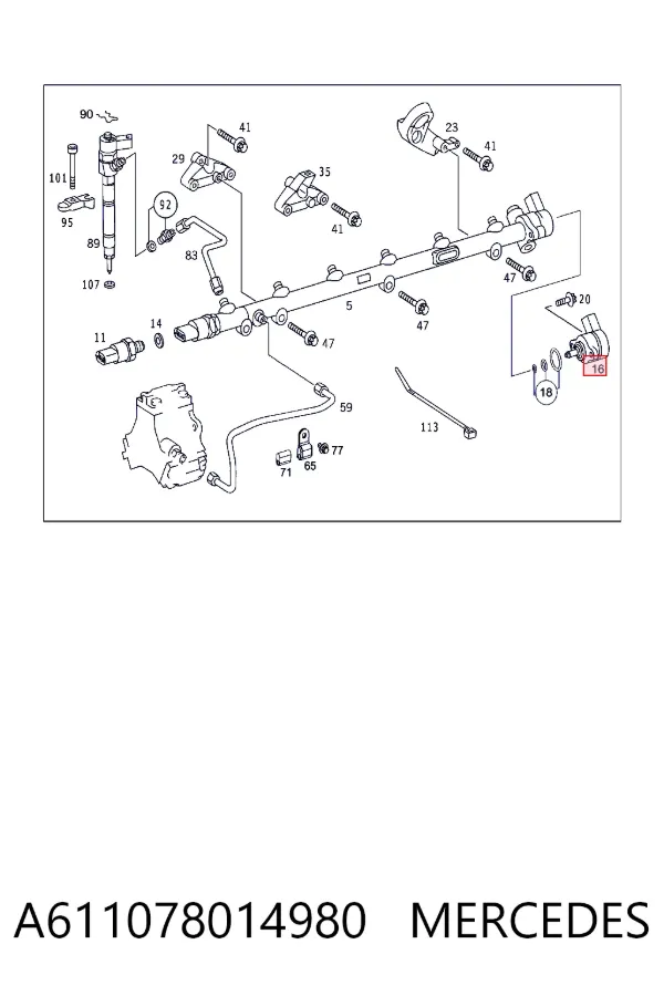 Regulator ciśnienia paliwa w listwie paliwowej A611078014980 Mercedes