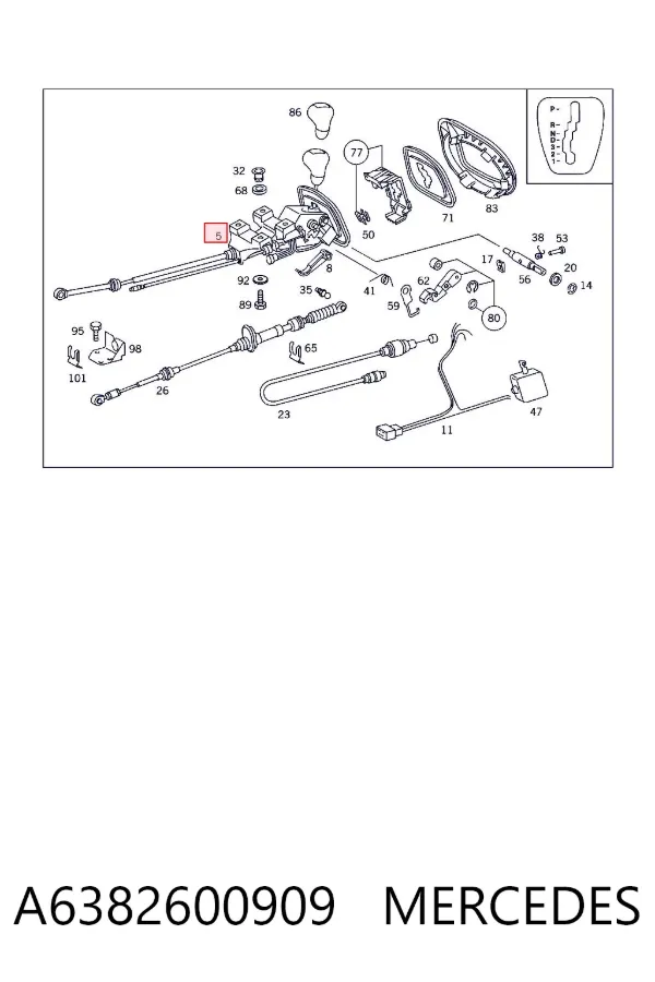 Mechanizm zmiany biegów (cięgno) A6382600909 Mercedes