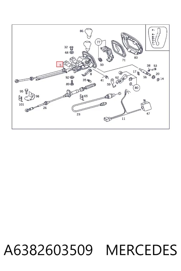 Mechanizm zmiany biegów (cięgno) A6382603509 Mercedes