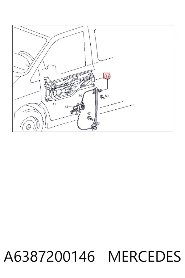 Mechanizm podnoszenia szyby drzwi przednich prawych A6387200146 Mercedes