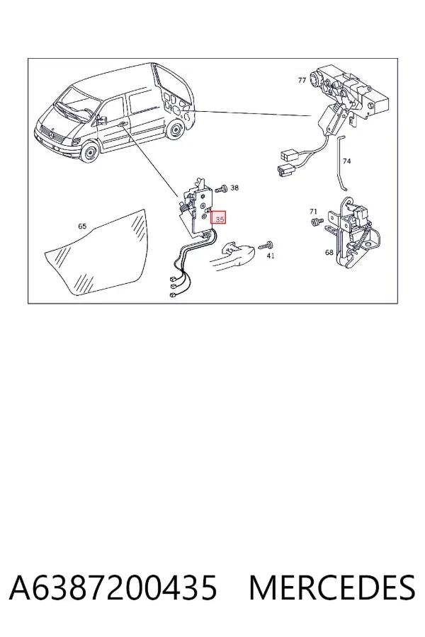 Zamek drzwi przednich lewych A6387200435 Mercedes