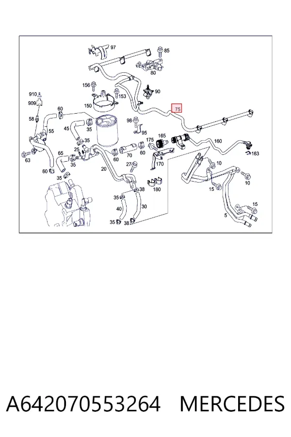 Rurka paliwa, zwrotna od wtryskiwaczy A642070553264 Mercedes
