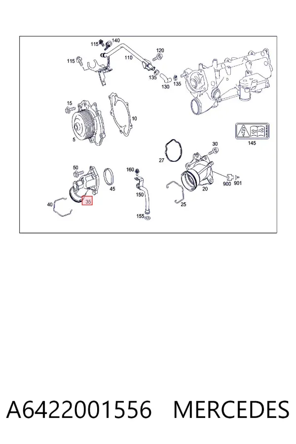 Kołnierz układu chłodzenia (trójnik) A6422001556 Mercedes