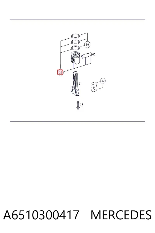 Tłok, komplet do jednego cylindru, STD A6510300417 Mercedes