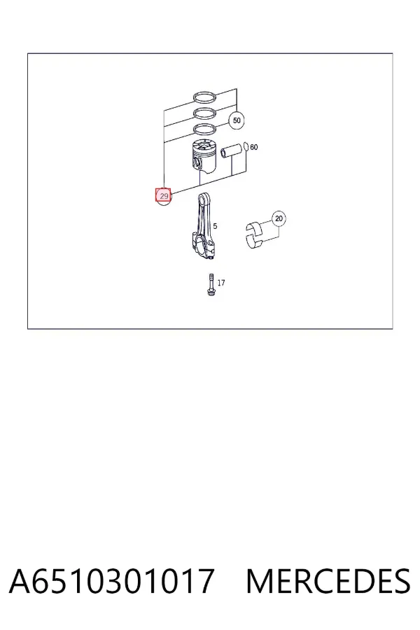 Tłok, komplet do jednego cylindru, STD A6510301017 Mercedes