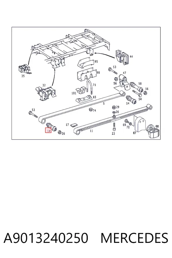 Silentblock tylnego resoru tylny A9013240250 Mercedes