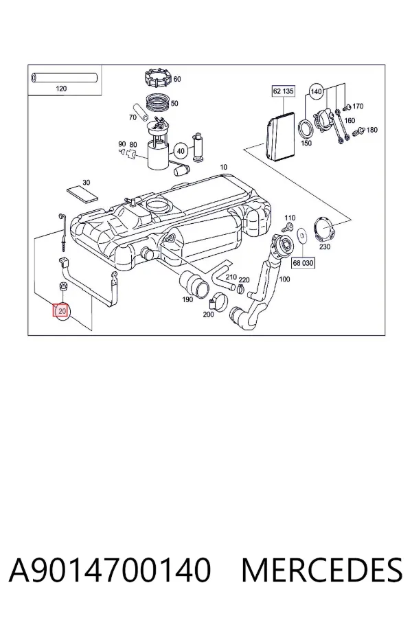 Uchwyt zbiornika paliwa A9014700140 Mercedes