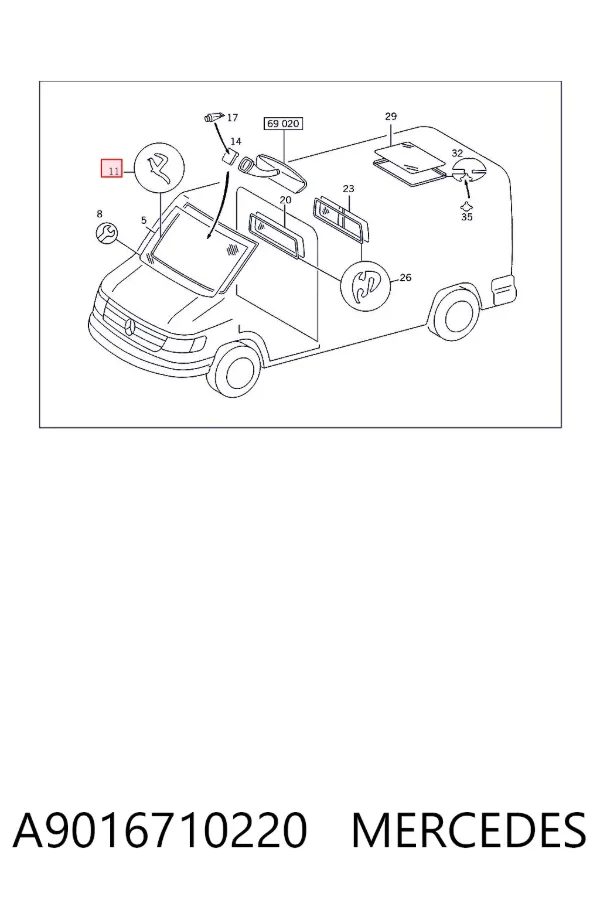 Uszczelka szyby przedniej A9016710220 Mercedes