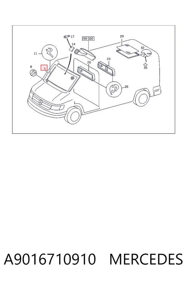 Szyba przednia A9016710910 Mercedes