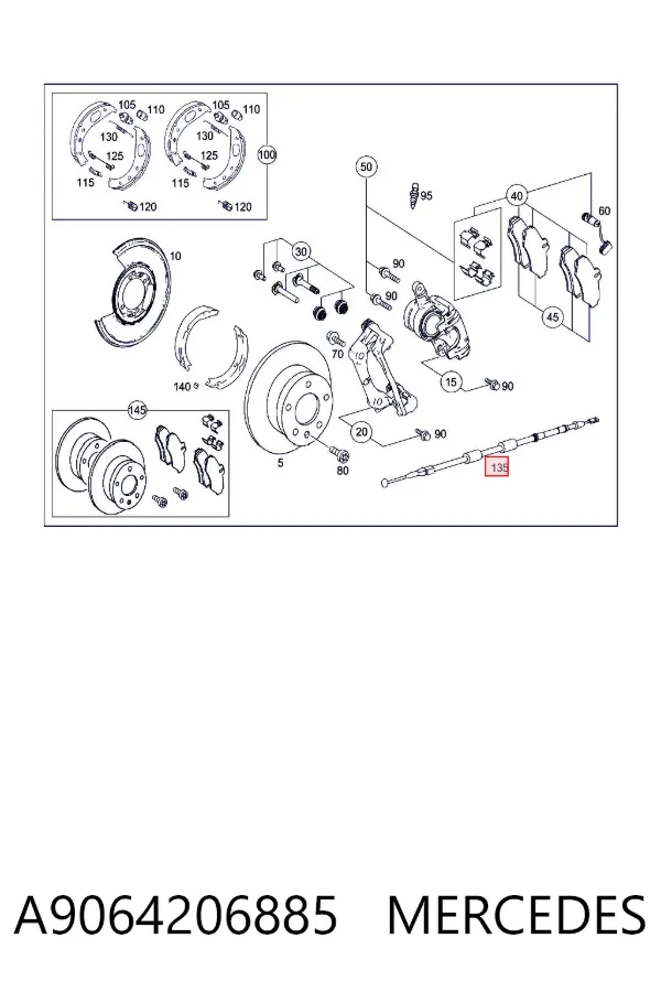 Linka hamulca ręcznego tylna prawa/lewa A9064206885 Mercedes