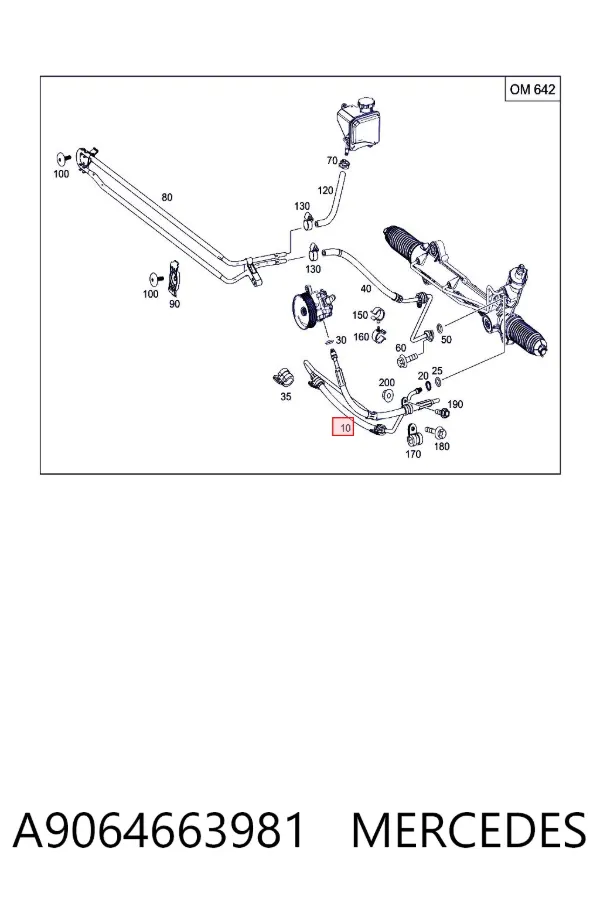 Przewód hydraulicznego układu wspomagania wysokiego ciśnienia, od pompy do maglownicy (mechanizmu) A9064663981 Mercedes