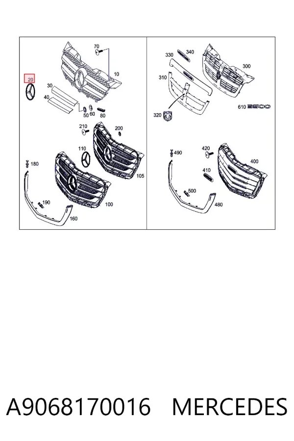 Emblemat na atrapę chłodnicy A9068170016 Mercedes