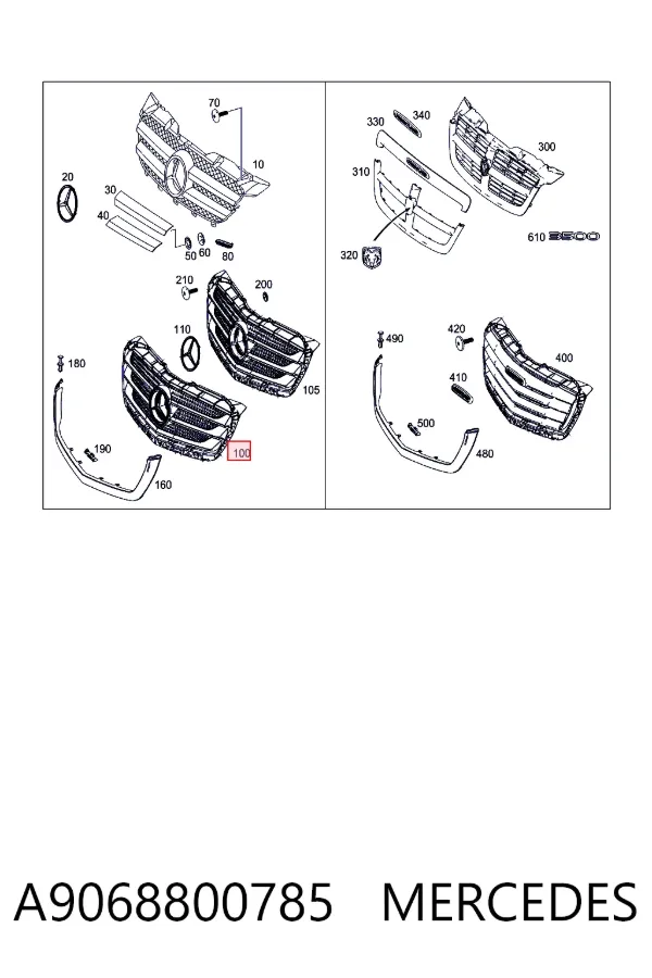 Atrapa chłodnicy A9068800785 Mercedes