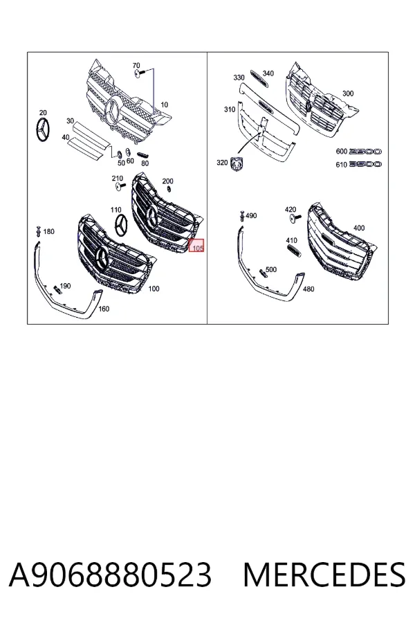 Atrapa chłodnicy A9068880523 Mercedes