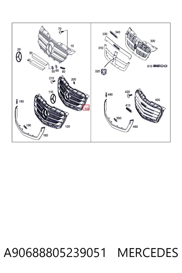 Atrapa chłodnicy A90688805239051 Mercedes
