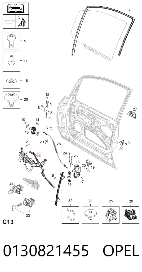 Mechanizm podnoszenia szyby drzwi przednich prawych Opel Zafira B