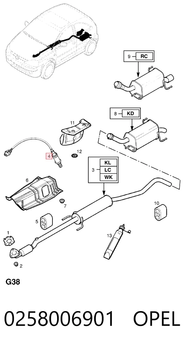 Sonda lambda czujnik tlenu po katalizatorze 0258006901 Opel