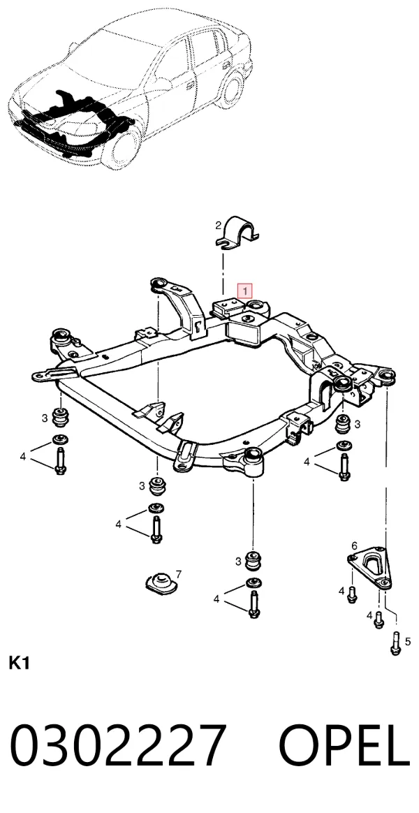 Korpus osi przedniej 0302227 Opel